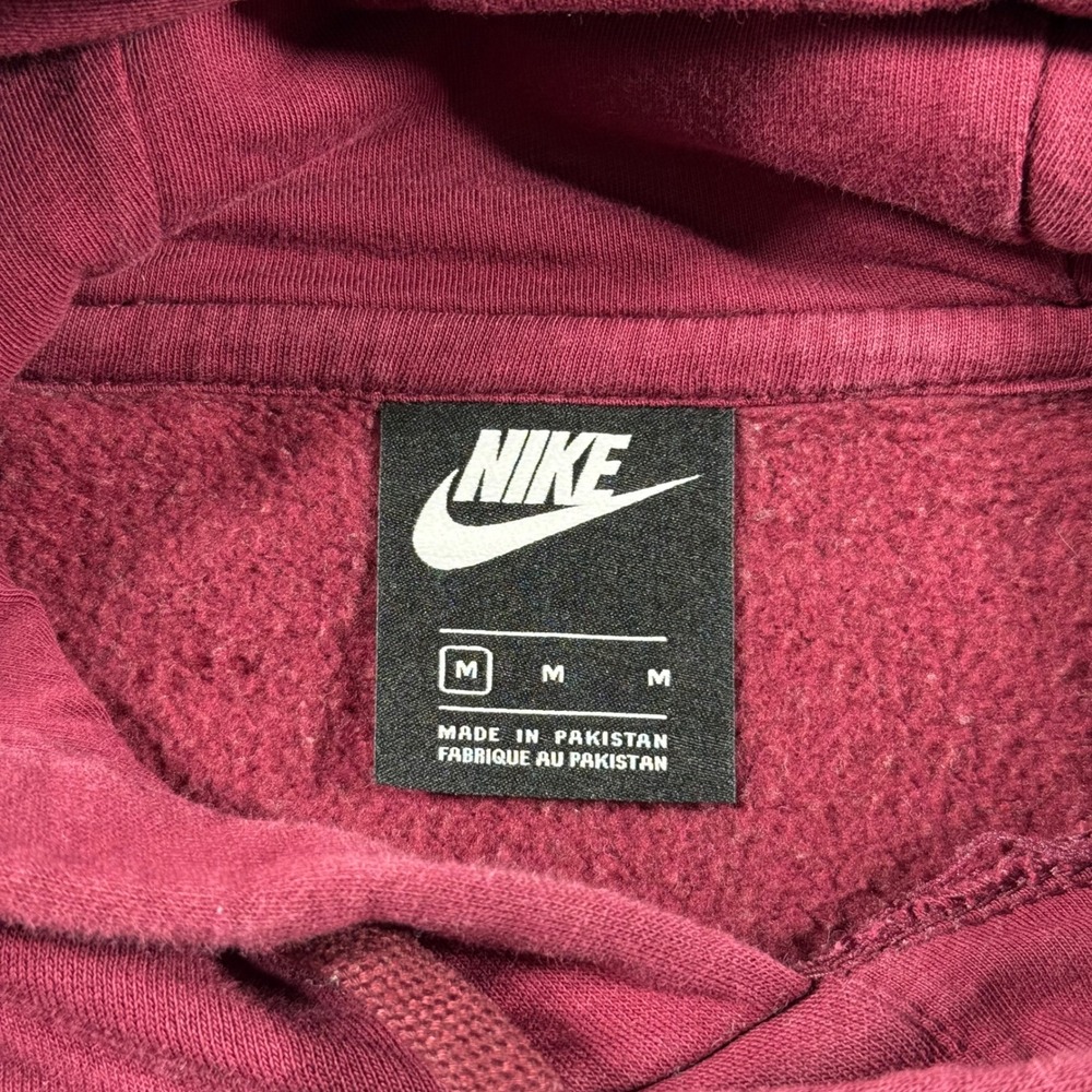 Nike Mens Club Fleece Hoodie Maroon Burgundy Pullover Sweatshirt Medium - Picture 4 of 6